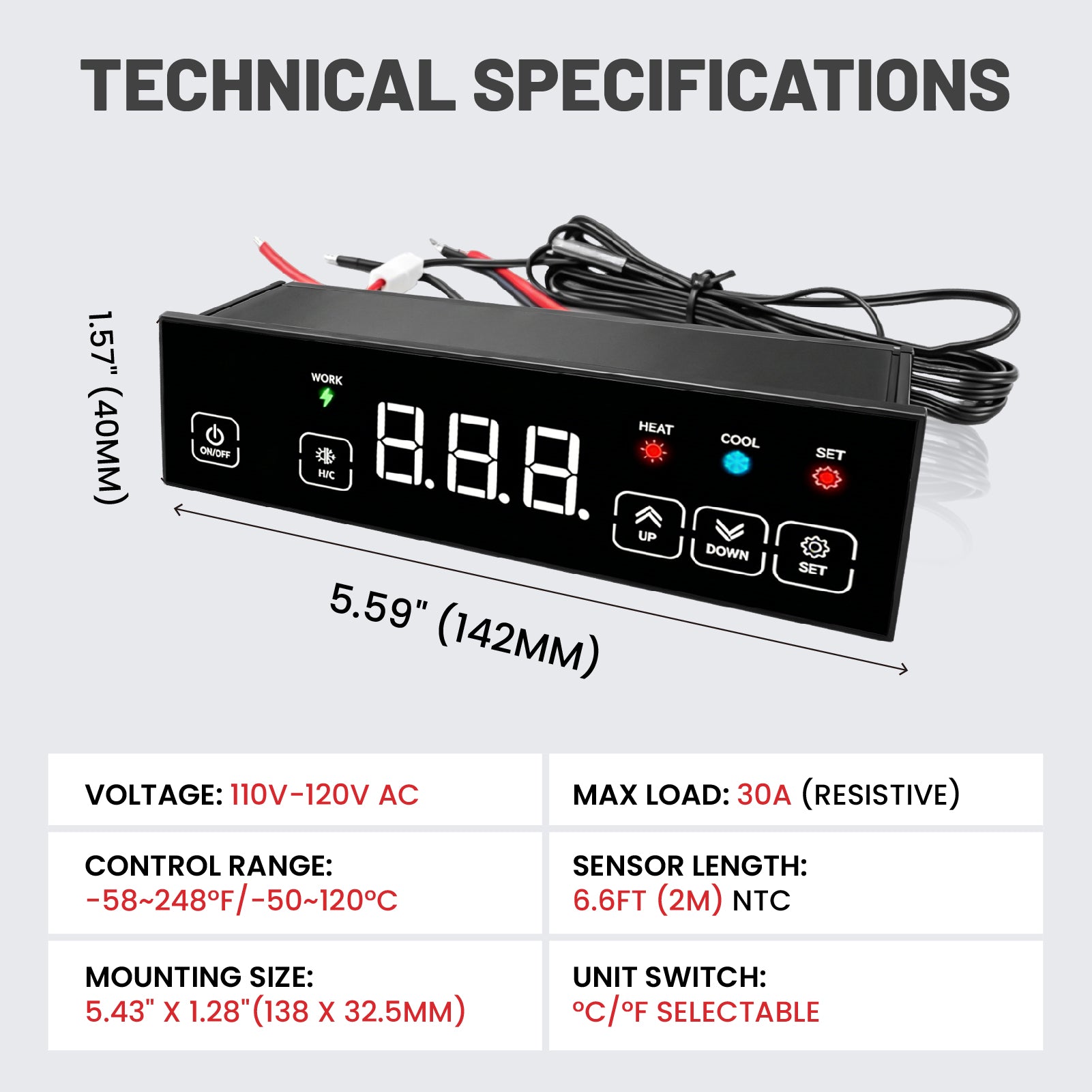 High-Power Touchscreen Temperature Controller (30A, 120V, 0.1°F Precision) | YeloDeer