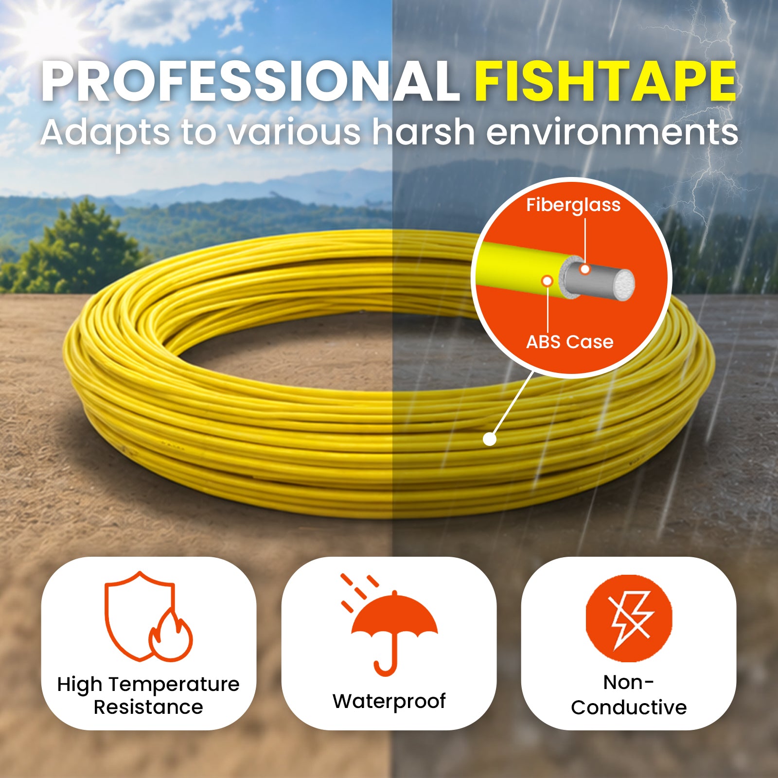 Fiberglass Fish Tape & Duct Rodder (492FT, 1/4in) | YeloDeer