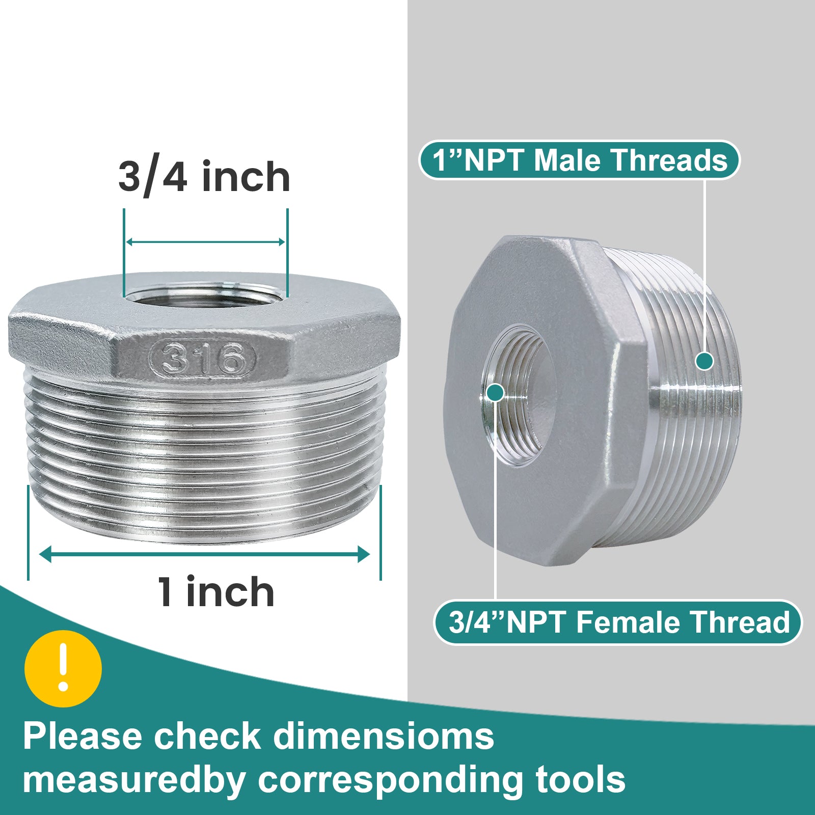 YeloDeer Adapter, 316 Stainless Steel Threaded Pipe Fittings, Efficient In-Pipe Heating Cable Adapters