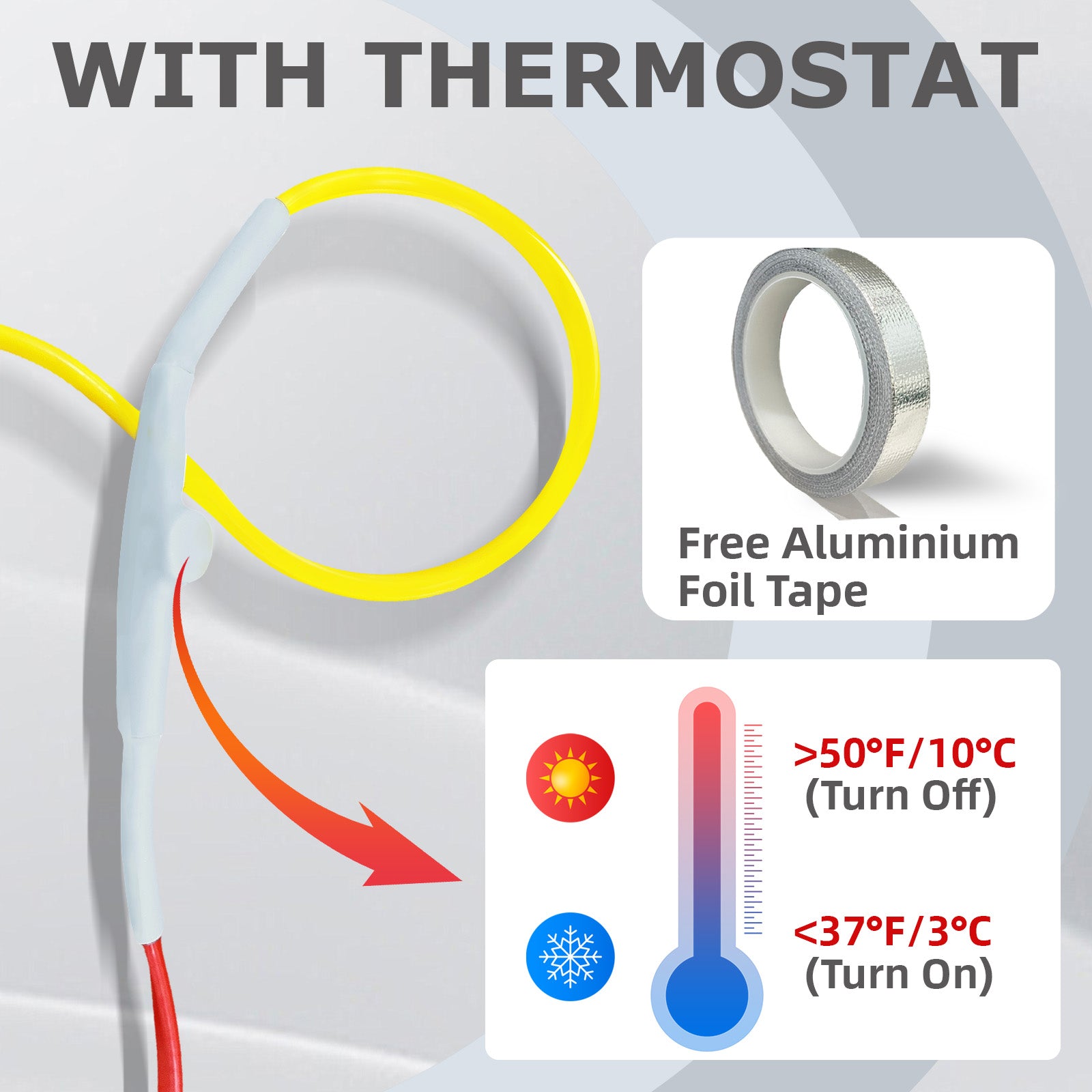 YeloDeer Heat Trace for Pipe Freeze Protection, Constant Wattage Pre-assembled Heat Tape, with Thermostat, 7W/Ft